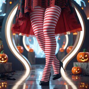 Striped Tights Plus 1x/2x (16-20) 3x/4x (22-26) Womens Opaque Red-White Hosiery